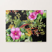 トロピカルグリーンリーピンクイエローボホフローラ ジグソーパズル (横)