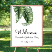 トロピカルグリーンリーフ卒業パーティー歓迎サイン ポスター