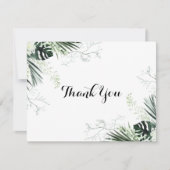 トロピカルグリーンリーホワイトフローラフラッ結婚ト サンキューカード (正面)