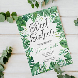 トロピカルグリーンリーモンステラSweet sixteen誕生日 招待状