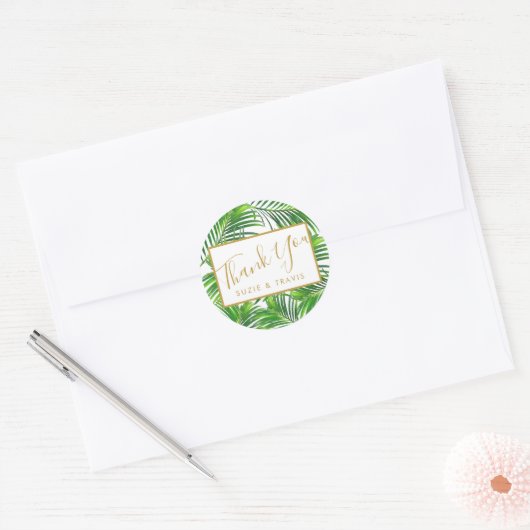 トロピカルグリーンリー葉パームズありがとうございました ラウンドシール (封筒)