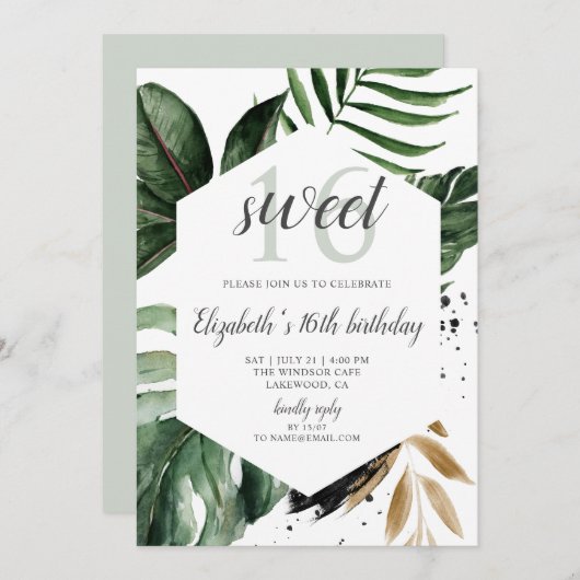 トロピカルグリーンリー離れパームズスウィート16 招待状 (正面/裏面)
