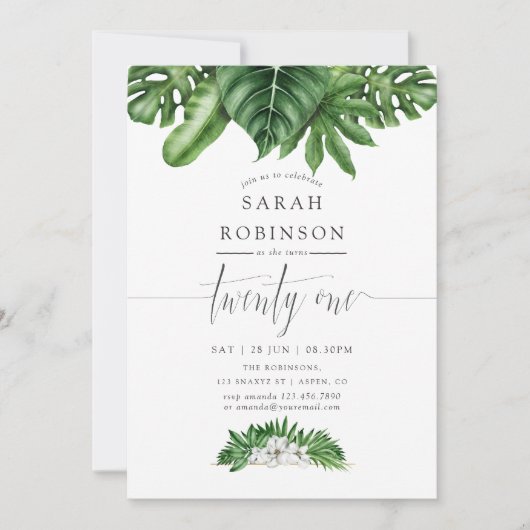 トロピカルグリーンリー21歳の誕生日パーティの招待状 招待状 (正面)