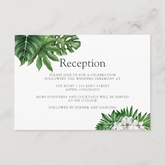 トロピカルグリーン幾何学ウェディングパーティー エンクロージャーカード (正面)