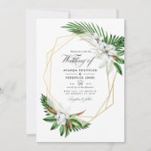トロピカルグリーン幾何学ウェディングフォト 招待状 (正面)