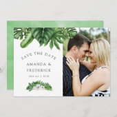 トロピカルグリーン幾何学ウェディング・セーブ・ザ・デート セーブザデート (正面/裏面)