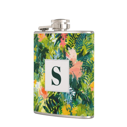 トロピカルグリーン抽象芸術モノグラムの植物 フラスク (左)