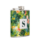 トロピカルグリーン抽象芸術モノグラムの植物 フラスク (右)