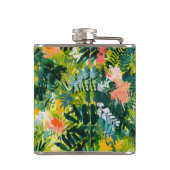 トロピカルグリーン抽象芸術モノグラムの植物 フラスク (裏面)