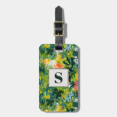 トロピカルグリーン抽象芸術モノグラムの植物 ラゲッジタグ (正面縦)