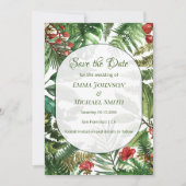 トロピカルグリーン植物保存日付カード 招待状 (正面)