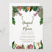 トロピカルグリーン水彩ウェディング 招待状 (正面/裏面)