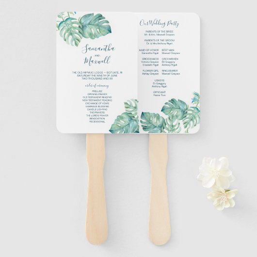 トロピカルグリーン結婚式 プログラムファン ハンドファン (正面&裏面)