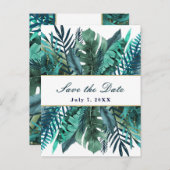 トロピカルグリーン葉ティール(緑がかった色)ウェディング日を保存 案内ポストカード (正面/裏面)