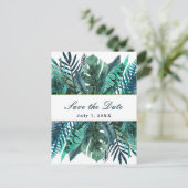 トロピカルグリーン葉ティール(緑がかった色)ウェディング日を保存 案内ポストカード (スタンド正面)