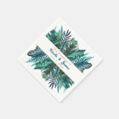 トロピカルグリーン葉ティール（緑がかった色）スエレガントホワイト結婚ズ スタンダードカクテルナプキン (角)