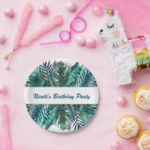 トロピカルグリーン葉ティール（緑がかった色）スエレガントホワイト結婚ズ ペーパープレート (パーティー)