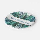 トロピカルグリーン葉ティール（緑がかった色）スエレガントホワイト結婚ズ ペーパープレート (アングル)