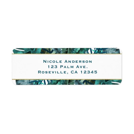 トロピカルグリーン葉ティール（緑がかった色）スエレガントホワイト結婚ズ ラベル (正面)