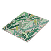 トロピカルグリーン葉バナナピンク模様 タイル (側面)