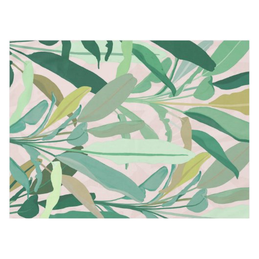 トロピカルグリーン葉バナナピンク模様 テーブルクロス (正面(横))