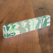 トロピカルグリーン葉バナナピンク模様 デスクネームプレート (側面)