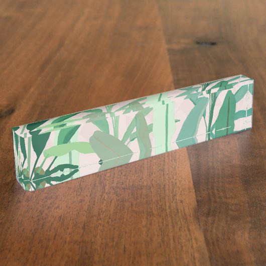 トロピカルグリーン葉バナナピンク模様 デスクネームプレート (側面)