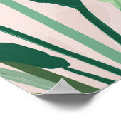 トロピカルグリーン葉バナナピンク模様 ポスター (角)