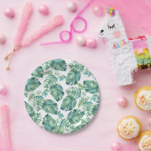 トロピカルグリーン葉パームウォーターカラーピクニック ペーパープレート (パーティー)