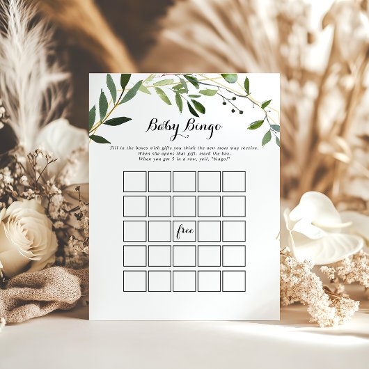 トロピカルグリーン葉ベビービンゴシャワーゲーム