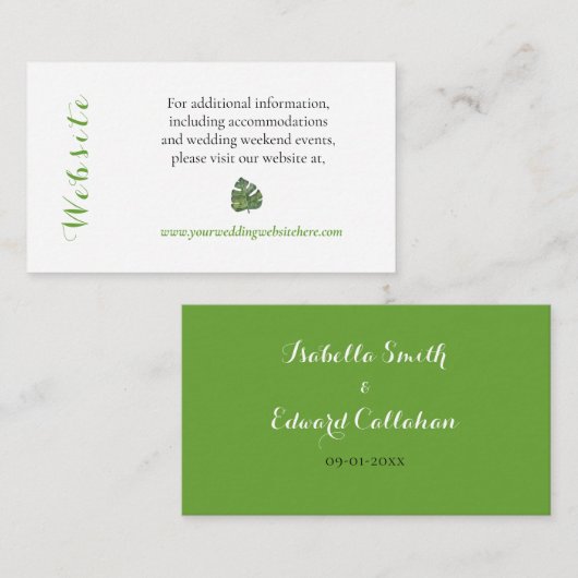 トロピカルグリーン葉モンステラ結婚のウェブサイト エンクロージャーカード (正面/裏面)