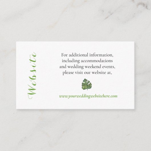 トロピカルグリーン葉モンステラ結婚のウェブサイト エンクロージャーカード (正面)