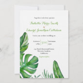 トロピカルグリーン葉モンスラの水の色結婚の値 招待状 (正面)