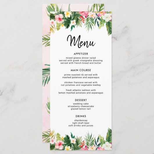 トロピカルグリーン葉ルアウ(ハワイ式宴会)パーティーメニュー メニュー (正面/裏面)