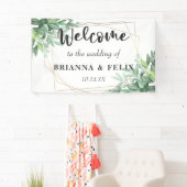 トロピカルグリーン葉金ゴールドフレーム結婚の背景 横断幕 (インサイチュ)