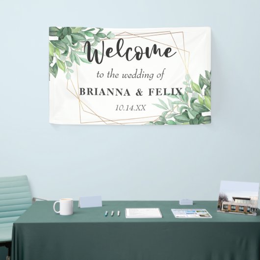 トロピカルグリーン葉金ゴールドフレーム結婚の背景 横断幕 (トレードショー)