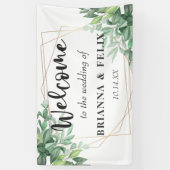 トロピカルグリーン葉金ゴールドフレーム結婚の背景 横断幕 (縦)