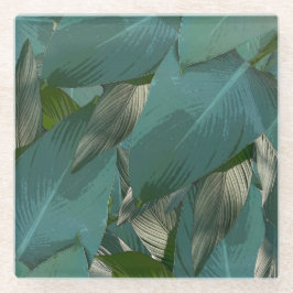 トロピカルグリーン葉 ガラスコースター