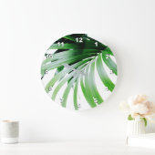 トロピカルグリーン葉 ラージ壁時計 (ホーム)
