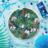 トロピカルグリーン薄紫金ゴールドモンスタ葉ーフローラ ペーパープレート (パーティー)