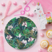 トロピカルグリーン薄紫金ゴールドモンスタ葉ーフローラ ペーパープレート (パーティー)