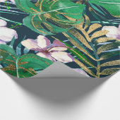 トロピカルグリーン薄紫金ゴールドモンスタ葉ーフローラ ラッピングペーパー (角)