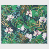 トロピカルグリーン薄紫金ゴールドモンスタ葉ーフローラ ラッピングペーパー (フラット)
