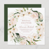 トロピカルグリーン赤面ピンクフローラブライダルシャワー 招待状 (正面/裏面)