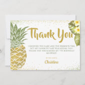 トロピカルグリーン金ゴールドグリッターパイナップル誕生日 サンキューカード (正面)