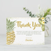 トロピカルグリーン金ゴールドグリッターパイナップル誕生日 サンキューカード (スタンド正面)