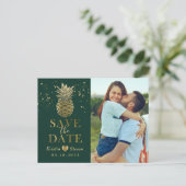 トロピカルグリーン金ゴールドパイナップル写真保存日 ポストカード (スタンド正面)