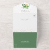 トロピカルグリーン金ゴールドモンステラ葉パームズ結婚ズ オールインワン招待状 (外側)