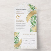 トロピカルグリーン金ゴールドモンステラ葉パームズ結婚ズ オールインワン招待状 (内側)