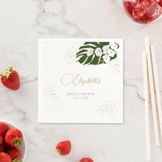 トロピカルグリーン金ゴールドランエレガントブライダルシャワー スタンダードカクテルナプキン (インサイチュ)